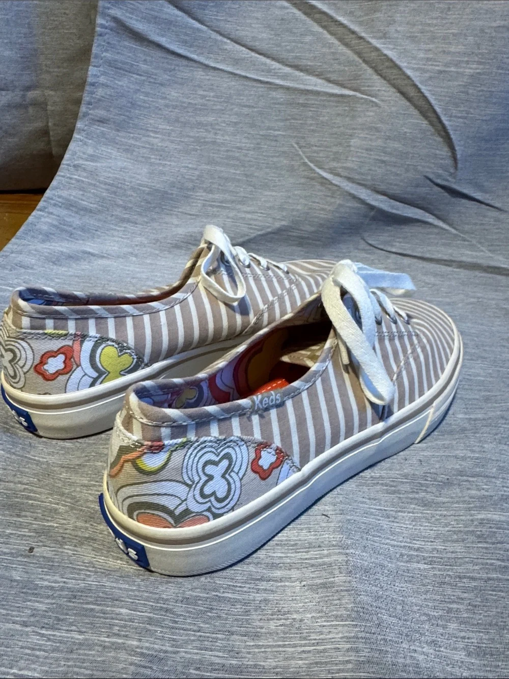 Keds Women's Taupe and White Striped Canvas Sneakers